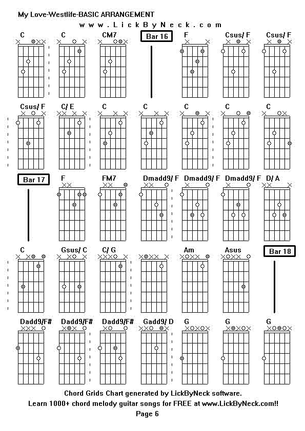 Chord Grids Chart of chord melody fingerstyle guitar song-My Love-Westlife-BASIC ARRANGEMENT,generated by LickByNeck software.